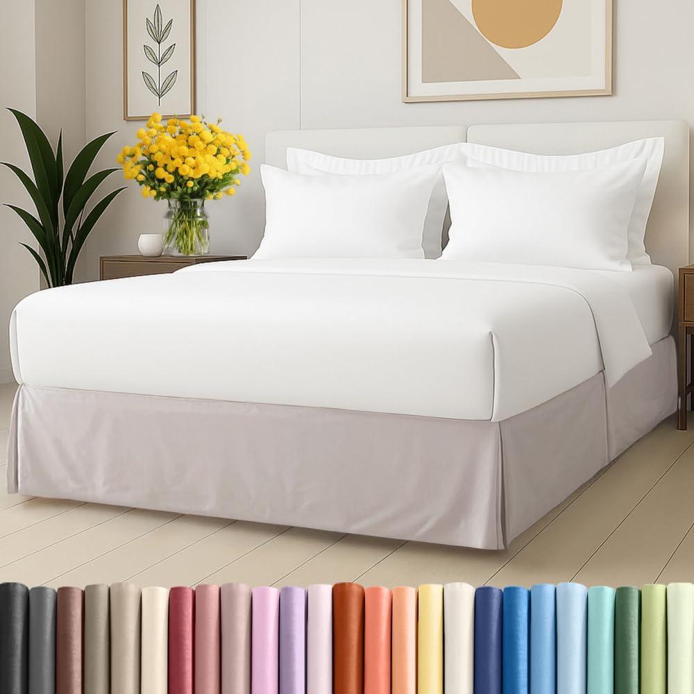 Pleated Bed Skirt Queen Size - 3 Sided Pleated Bed Skirt Queen - Ultra-Soft, Easy Fit with 15 Inch Tailored Drop - Hotel Quality, Wrinkle & Fade Resistant - For Women, Men, Kids and Teens - Light Grey