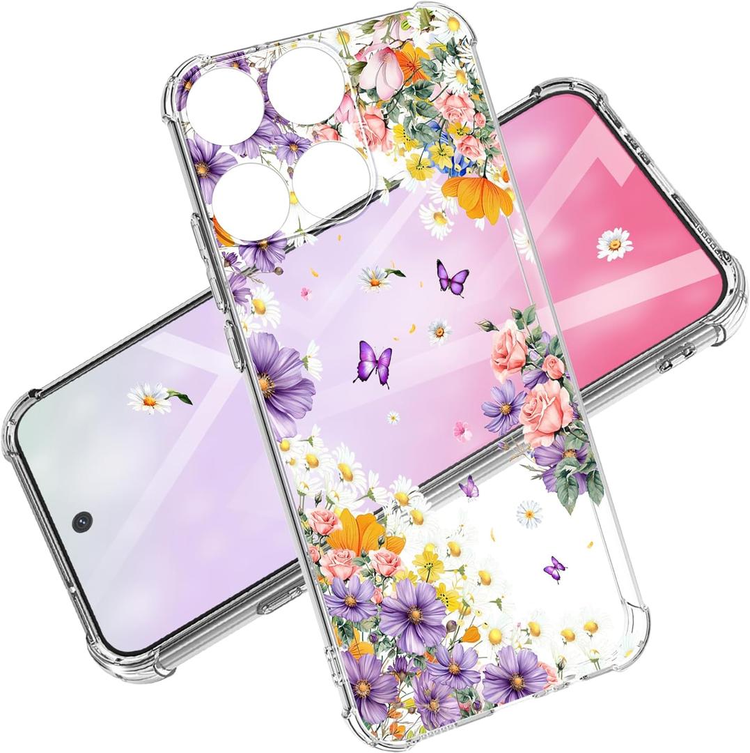 for Moto G Stylus 2025 Case 5G Cute Flowers Floral Design for Girls Women Slim Soft TPU Bumper Shockproof Silicone Cell Phone Cover for Motorola Stylus 6.7 (Purple Sweetheart)
