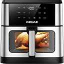 DEIME Air Fryer 10.2 QT, 1700W Large Capacity with 10 Preset, Visual Cooking Window, Non-Stick Basket, Recipe Included (Silver)