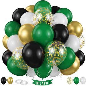 Black Gold Green Balloons 60 Pcs Dark Green White Black Metallic Gold Balloons 12 Inch Football Soccer Video Game Christmas Balloon for Boy Men Jungle Graduation Baby Shower Birthday Party Decorations