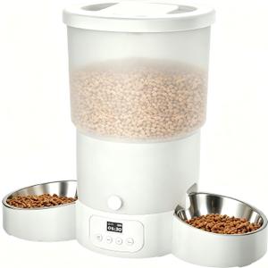 Gimars 5L Automatic Cat Feeder for 2 Cats, Programmable 1-6 Meals Cat Food Dispenser with Stainless Steel Bowl, Easy Setup, Dual Power Supply,10s Meal Call Timed Pet Feeder for Cats and Small Dogs