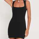 Mizoci Women's Sexy Bodycon Tank Short Dress Square Neck Club Party Mini Dresses (Black, M)