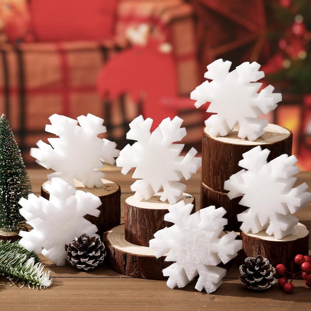 Tioncy 12 Pack Christmas Snowflake Sponges Bulk Dual Sided Scrubber Christmas Kitchen Sponges Dishwashing Non Scratch for Kitchen Accessories Dish Scouring (White)