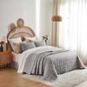 Gray Twin Quilt Cotton Twin Quilt Bedding Set2-Pieces Quilted with Grey Stripe Coverlet Lightweight Grey Bedding Comforters with 1 Pillow Sham