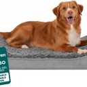 FurHaven Orthopedic Dog Bed for Large Dogs, Luxe Lounger Contour with Cool Gel-Top Foam & Solid Orthopedic Foam Base for Joint Support, Removable Washable Cover, Jumbo XL, Faux Fur & Suede, Gray