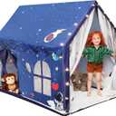 Kids Space Tent Indoor Playhouse-with Star Light, Padded Mat, Extra Large Bedroom Play Tent, Double Curtain, Two Door Access for Toddler Boys, Astronaut Spaceship Kids Tent Toys