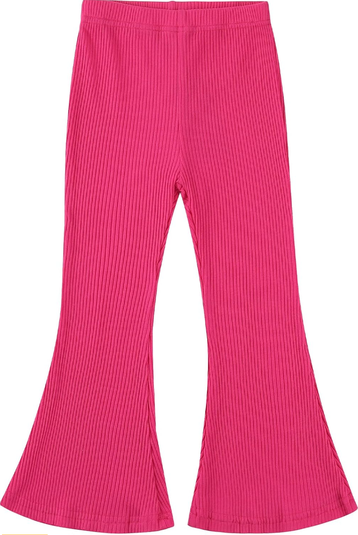 Girls Ribbed Flared Pants Cotton Ruffle Leggings Bell Bottoms, (4 Years)