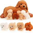 HyDren Nurturing Dog Stuffed Animal Sets Soft Cuddly Golden Retriever Plush Toys Nursing Mommy Dog with 4 Stuffed Baby Puppies for Kids Birthday Christmas Party Favor Gifts (Golden Retriever)