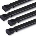 4 Pack Tension Rod Oval Spring Tension Curtain Rod Adjustable 36 to 60 Inches Small Short Black Tension Rods No Drilling Spring Loaded Curtain Rods For Doors and Windows, 36-60 Inch, Black