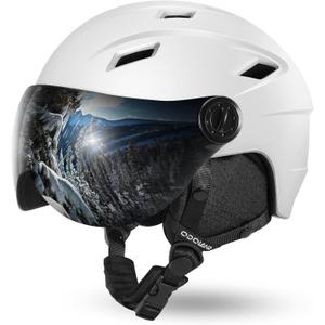 Odoland Ski Helmet with Ski Goggles, Light Weight Snowboard Helmet and 2-in-1 Visor Detachable Goggles Set, Snow Sport Helmets for Men Women (White)