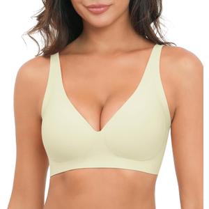 Deep V Bras for Women No Underwire Wireless Push Up Bra Seamless Plunge Bralette Comfort Supportive Full Coverage (Yellow, XXXL)