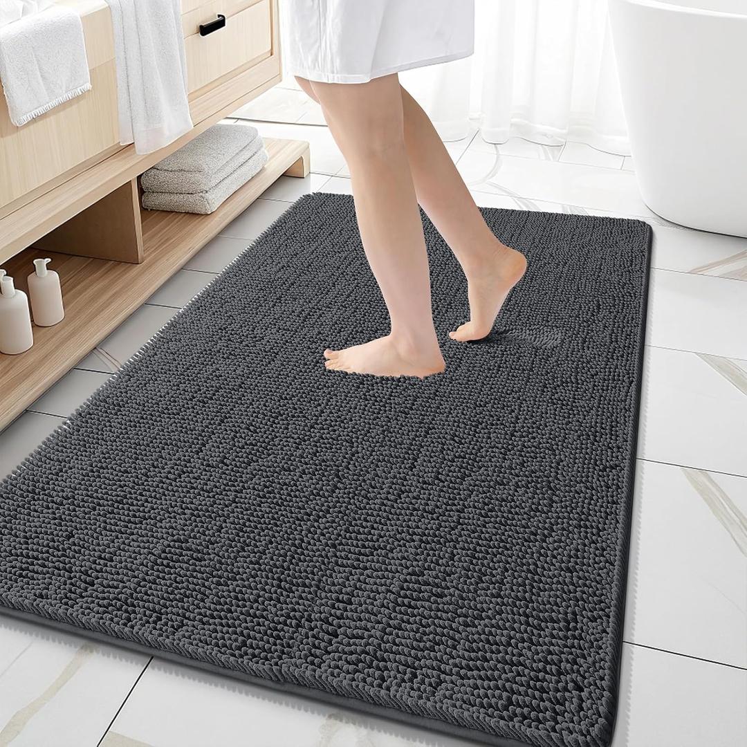 OLANLY Large Bathroom Rugs 59x35, Extra Soft Absorbent Chenille Bath Rugs, Rubber Backing Quick Dry, Machine Washable Bath Mats for Bathroom Floor, Tub and Shower, Home Decor Accessories, Dark Grey