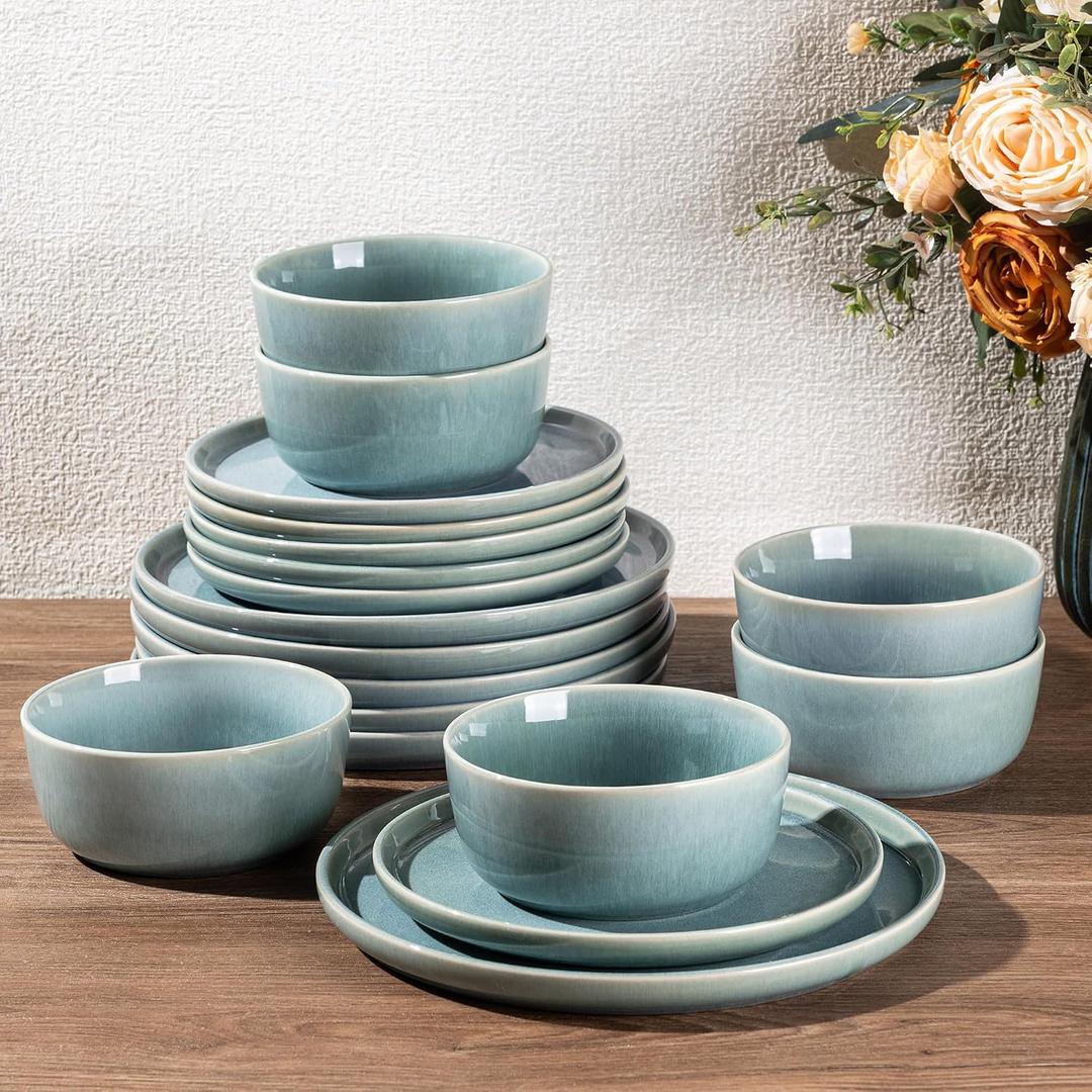 GBHOME Dinnerware Sets for 6, 18 Pieces Ceramic Plates and Bowls Set
