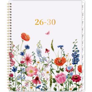 2026-2030 Monthly Planner - 5 Year Planner/Calendar, 2026-2030 Monthly Calendar Planners Spiral Bound, Jan. 2026 - Dec. 2030, 9" x 11", Twin-Wire Binding + Tabs + Pocket - Flowers (white)