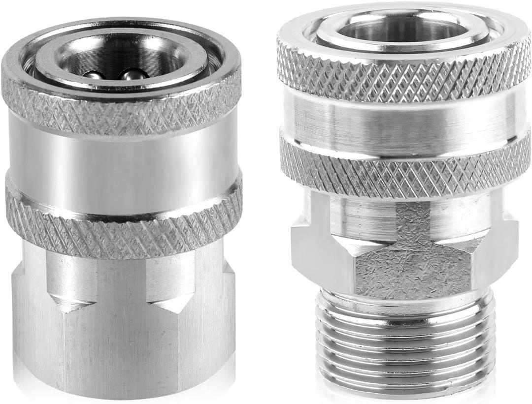 2pcs Fast Connect Pressure Washer Fittings, Stainless Steel Pressure Water Gun Connectors 1/4 Fast Connect Plug(External Thread, Internal Thread)