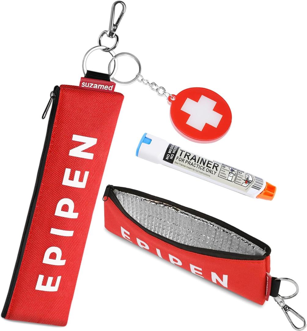 Portable EpiPen Carry Case, Insulated Emergency Medical Bag Maintain Med effectiveness, Fits 1 EpiPen, Asthma Inhaler, Auvi-Q, Allergy Medication, Travel EpiPen Holder for Adults or Kids (Red)