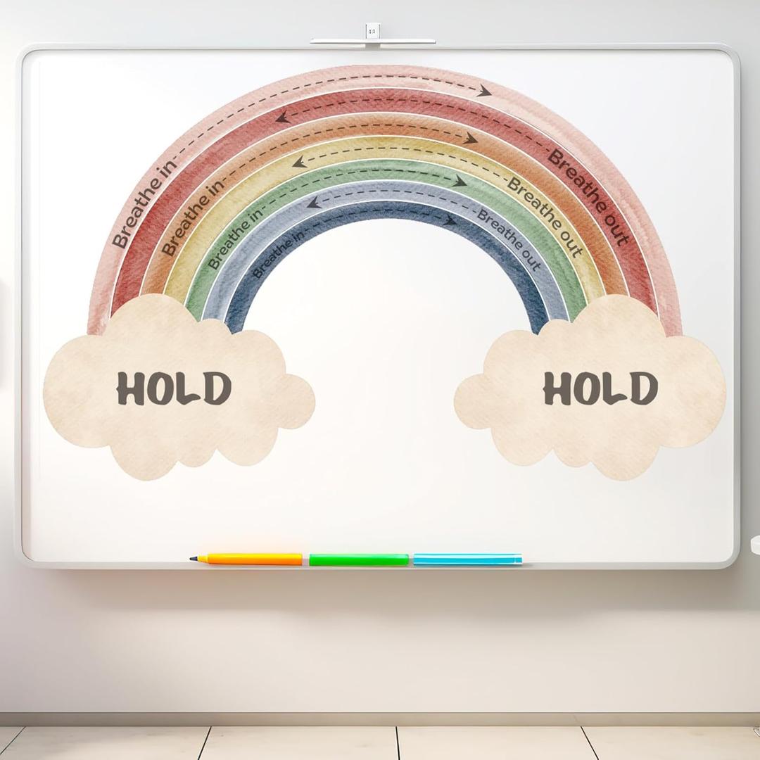 Janlaugh Large Calming Corner classroom Poster Rainbow Breathing Poster Breath Calm Anxiety Sensory Sticker Exercise for School Office Classroom Home Playroom Mindful Breathing Wall Decoration