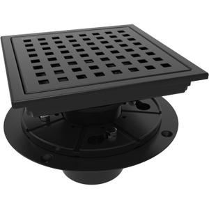 6 Inch Square Shower Floor Drain with Flange,Quadrato Pattern Grate Removable,Food-Grade SUS 304 Stainless Steel,Watermark&CUPC Certified,Matte Black