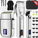 Suttik Professional Hair Clippers Set for Men, Electric Foil Shavers for Men, Barber Kit Clipper and Trimmer Set with Travel Case (Silver)