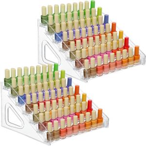 2 Pack Acrylic Nail Polish Organizer 84 Bottles of 7 Layers Acrylic Display Rack Clear Nail Polish Paint Organizer Holder Rack Eyeglasses Shelf Essential Oils Holder Stand No Tool Needed Assembly