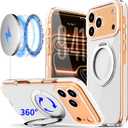 COOLQO 360Spin Magnetic Stand for iPhone 17 Pro Max Case, Fit for MagSafe, Military-Grade Protection,Full Camera Protection, Non-Yellowing Clear Scratch-Resistant Back Cover for 17 Pro Max, White