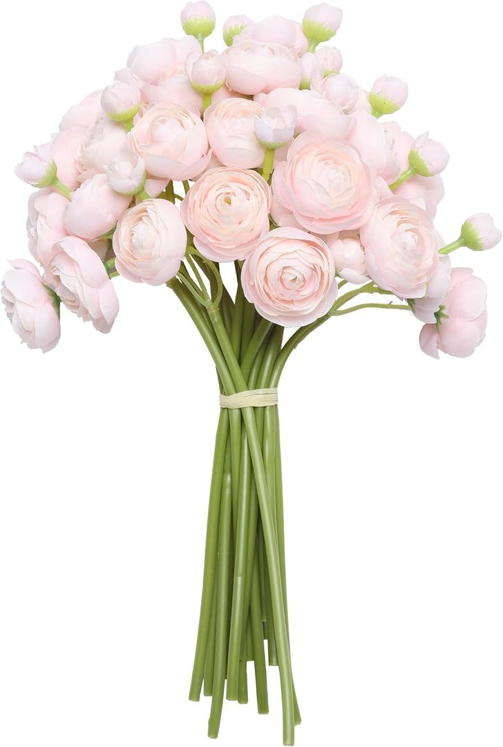 Artificial Ranunculus Flowers (18 Pieces, Pink), Silk Mini Bouquets for Home Decor, Wedding, Table Centerpiece and Bridal Shower, Faux DIY Floral Arrangements MG9