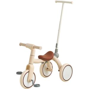 4-in-1 Toddler Tricycle with Adjustable Push Handle for 1-4 Year Old,Birthday Gift and Toy for Boys and Girls Removable Pedals Balance Bike&Scooter (Beige)