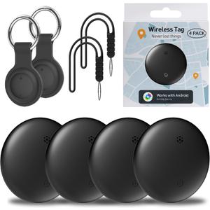 Air Tracker Tags-4 Pack for Android, Item Locator Key Finder Works with Find Hub App, Luggage Tracker for Keys, Wallet, Suitcase, IP67 Waterproof, Compatible with Android Phone (Black)
