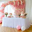 2-Pack White 2-in-1 Tulle Tablecloth for 6-Foot Rectangular Table Stretch Fitted Table Skirt & Cover for Baby Shower, Bridal, Birthday, Princess Party