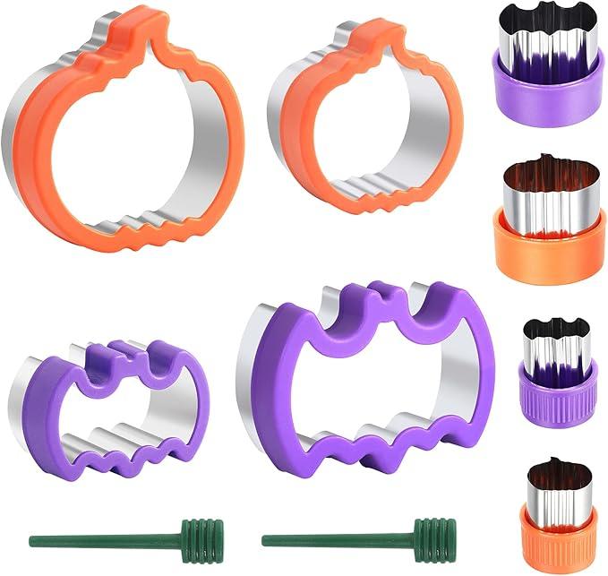 Halloween Cookie Cutters Set, 8pcs Bat and Pumpkin Shape Biscuit Cookie Cutters in 4 Sizes, Stainless Steel Food Decoration Tools and Kitchen Baking Accessories for Halloween