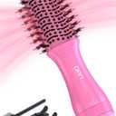 Mini Travel Ceramic Blow Dryer Brush for Short to Medium Hair, 2 Inch Oval Styling Hot Air Brush with 3 Heat Settings, Lightweight Volumizing & Smoothing Tool, 120V, Pink