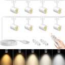 Plug in Track Lighting with Remote, 8-Light Track Light with Plug in Cord, LED Track Lighting Kit with H Track Rails, Dimmable Track Lighting Fixtures Ceiling Spotlight, White