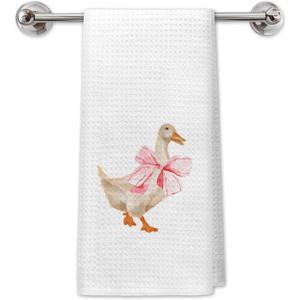 Coquette Pink Bow Duck Kitchen Towels, Ducks Lover Gifts Dish Tea Towels for Kitchen Decor, Duck Gifts for Women Decorative Hand Towels for Bathroom, 16x24 Inch
