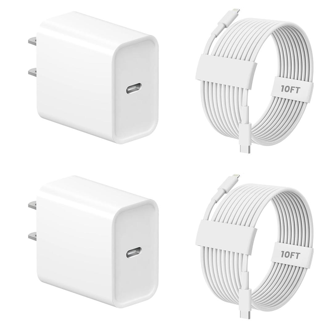 iPhone Charger Fast Charging,2Pack USB C Wall Fast Charger Block Adapter 10FT Long Type C USB C to Lightning Cable Fast Charging Cord for iPhone 14 Pro Max/14 Plus/13 Mini/12/11/XS/XR/XS Max/X/8/7/SE (White)