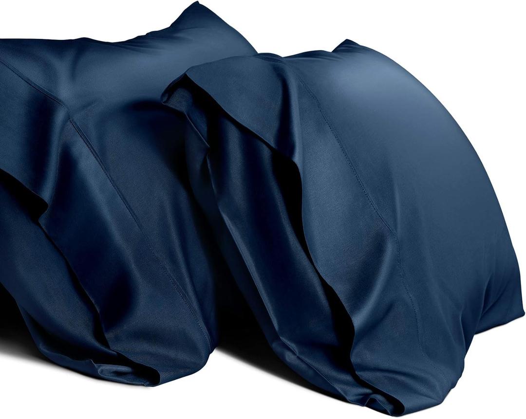 Cooling Pillowcases Navy Blue Queen Pillow Cases Pillowcases Set of 2 Breathable Cool Silky Soft Moisture Wicking for Hot Sleepers,Hair and Skin Friendly,2 Pack,20x30 inches