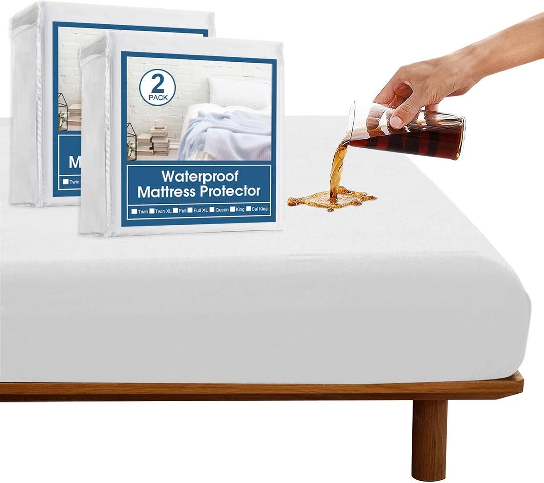 2 Pack Twin Mattress Protector Waterproof Mattress Pad Cover for Kids Soft & Breathable Noiseless Fits up -14'' Depth Skin-Friendly Machine Wash Mattress Topper Protector Twin Sheets (White)