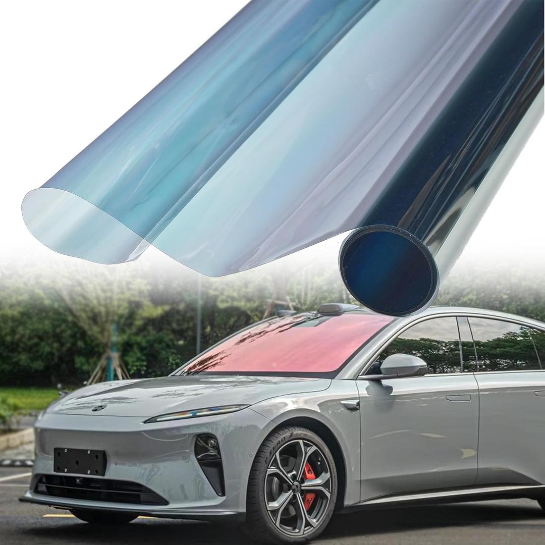 Chameleon Red Blue Car Front Window Tint 78% VLT Car Window Tint Color Change Effect Vehicle Windshield Solar Protection Film, 29.52" x 118.11"