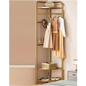 Metal Clothing Rack with 3 Shelves 4 Hanger Hooks Corner Coat Rack Stand Hall Trees with 2 Pants Hanger for Entryway Bedroom Living Room 
