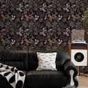 2 x Peel and Stick Wallpaper Black Floral Wallpaper Dark Floral Leaf Contact Paper for Cabinet Vintage Self-Adhesive Removable Wall Paper for Bathroom Bedroom Kitchen Shelf Liner 17.3" x 118" (Black/ Pink/ Purple)