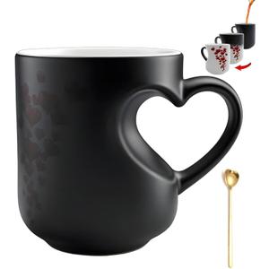 Heart-Shaped Color Changing Magic Ceramic Mug, 11oz Heat Sensitive Thermochromic Coffee Cup with Red Heart Pattern - Perfect Romantic Gift for Valentine's Day, Birthdays & Anniversaries (1PC)