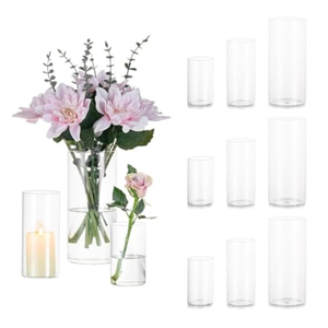 Glasseam Clear Cylinder Vases Set, 12Pcs Glass Vases for Centerpieces Bulk, Modern Floating Candle Holder for Decor, Hurricane Candle Holders for Wedding Table Decor (5.5"/7.5"/9.5")