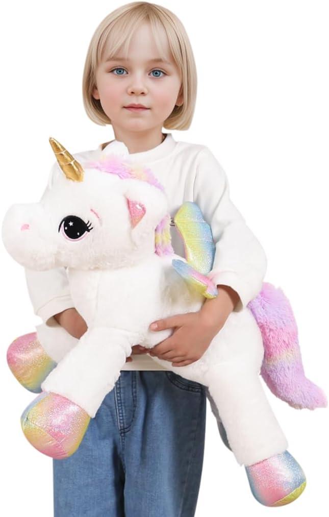 24 Inch Big Unicorn Stuffed Animal Plush Toy Pillow, Cute Soft Giant Unicorn with Rainbow Wings Large Doll, Gift for Children Girls Boys Kids Valentine Birthday Christmas