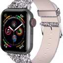Iiteeology Compatible with Apple Watch Band 46mm 45mm 44mm 42mm, Glitter Shiny Bling Leather Band for iWatch Series 11-1/SE 3 - Silver