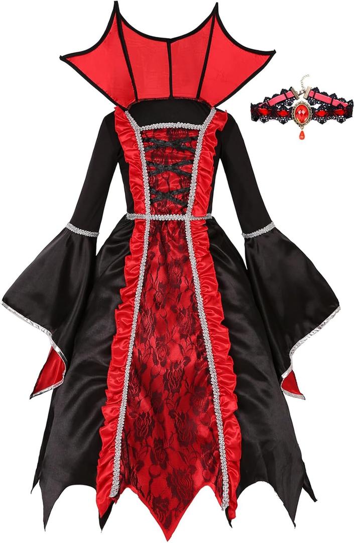 Girls Vampire Costume for Halloween Party Dress Up, Medium