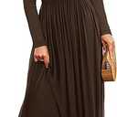 Amoretu Dresses for Women Long Sleeve Off Shoulder Maxi Flowy Casual Loose Plain Dress with Pockets, Size M
