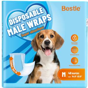 Male Dog Wrap, Disposable Dog Diapers, 40 Count, M (Waist 19.7-23.6), Wetness Indicator, Ultra Protection, Leak Proof, Super Absorbent, Soft
