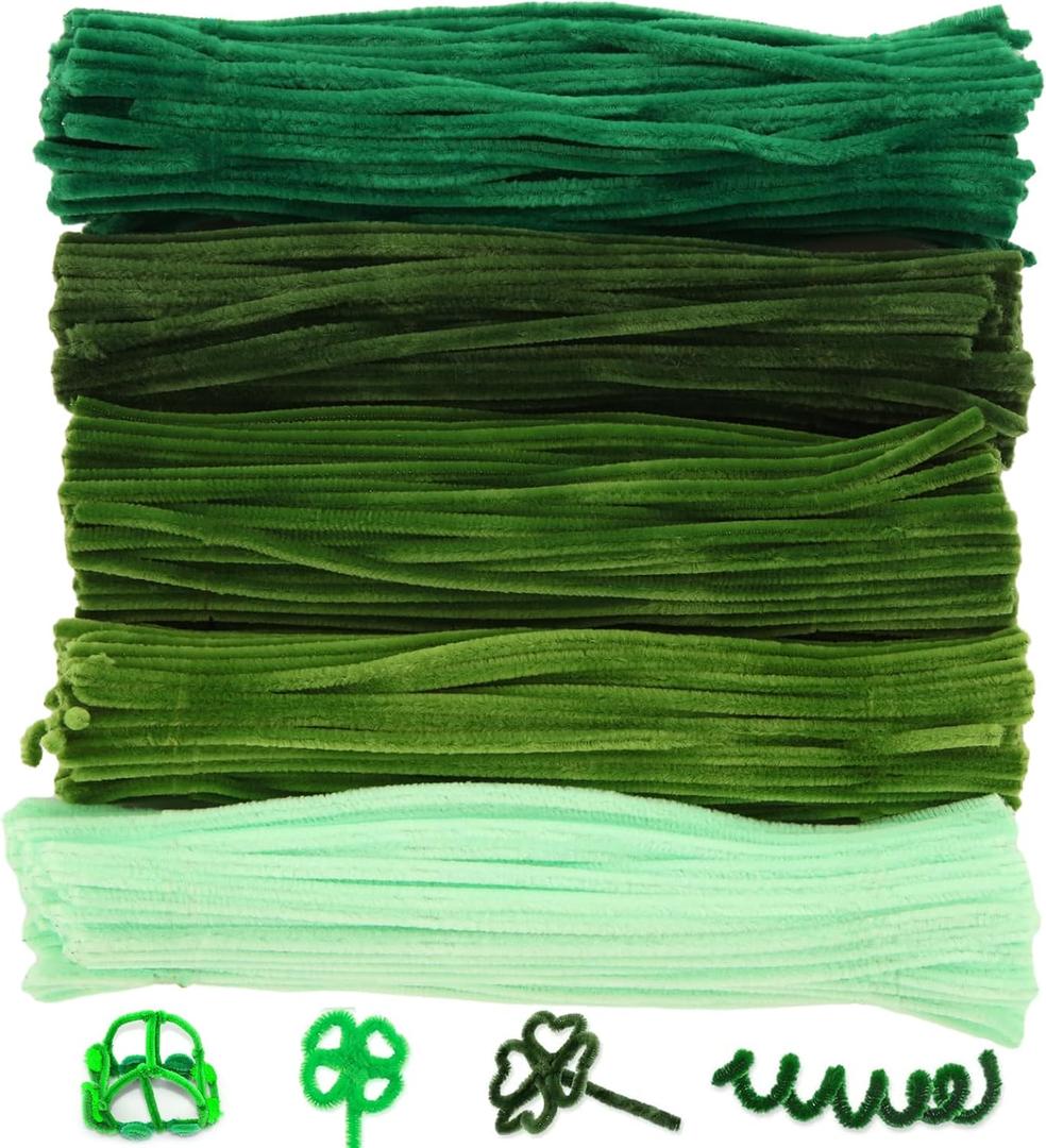 WOPPLXY 1500 Pieces Pipe Cleaners Chenille Stems, 12 Inch Craft Supplies Bulk for DIY Art and Craft Projects Creative Gift Wrapping Party Decorations (Green)