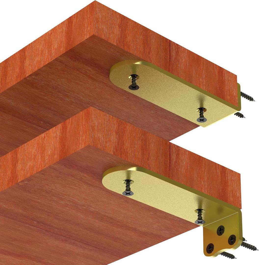 Floating Shelf Bracket, 10 Inch (1/4 In Thick) Glod Shelf Bracket,4 Pack Hidden Shelf Brackets,L Brackets For Shelves,Suitable for Kitchen, Study And Various DIY Occasions，Holds Over 200lb+(10IN Glod)