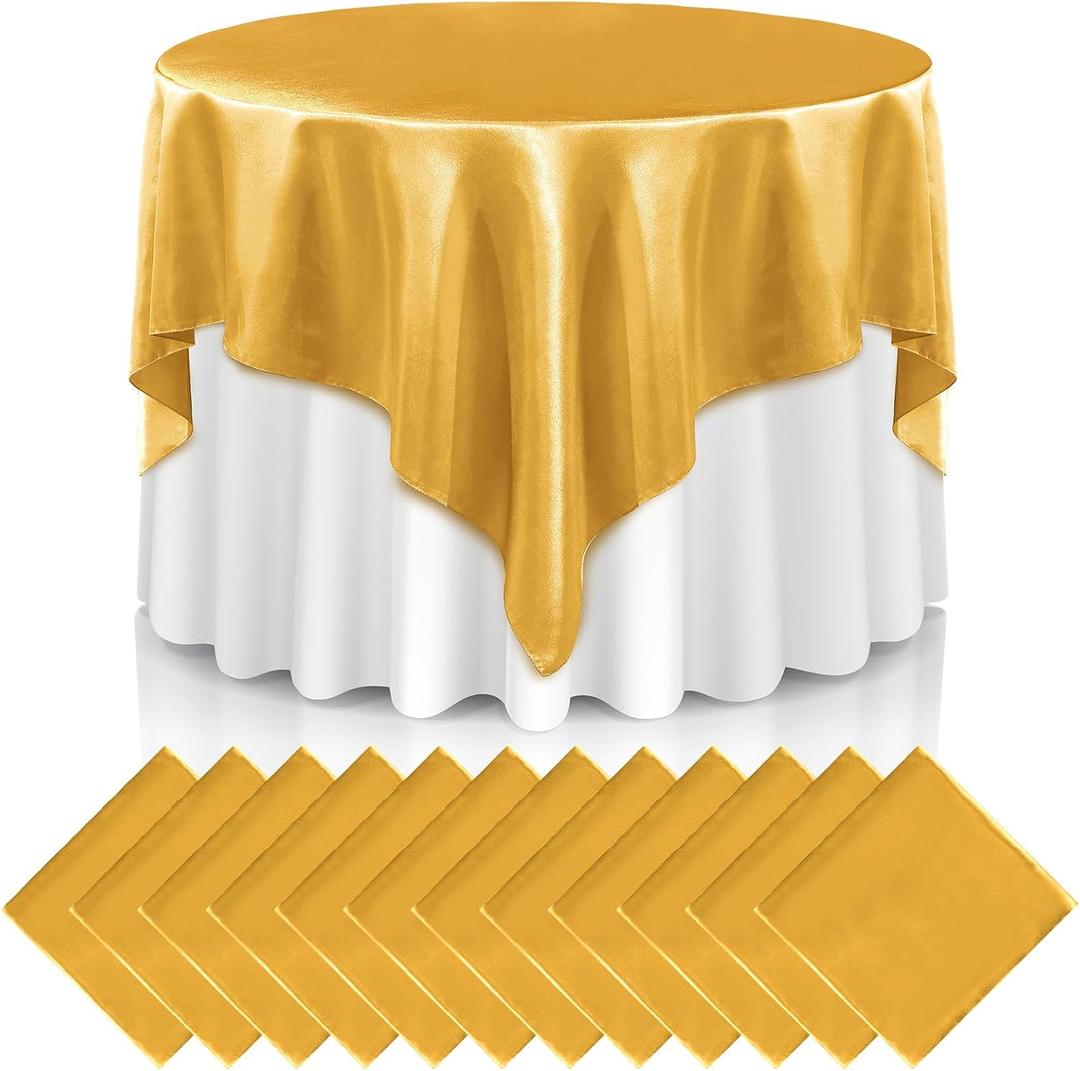 Newwiee 12 Pcs 72 Inch Satin Tablecloth Square Overlay Smooth Fabric Tablecloth Satin Table Cover for Party Wedding Banquet Table Decoration(Gold)
