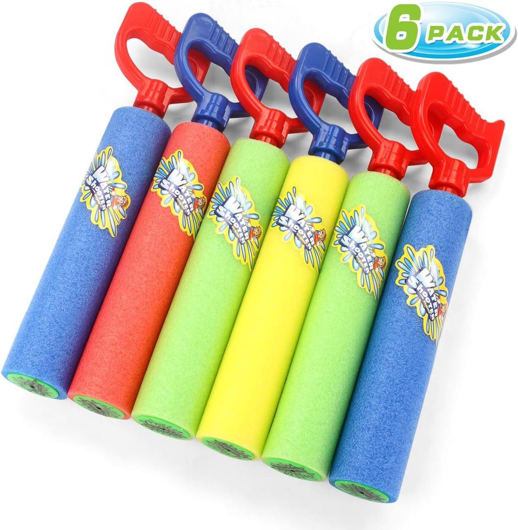 Fun-Here Water Guns Shooter 6 Pack, Super Foam Soakers Blaster Squirt Guns, Pool Noodles Toy with Plastic Handle Summer Swimming Beach Garden Fighting Game,Outdoor Toys for Kids Boys Girls Adults